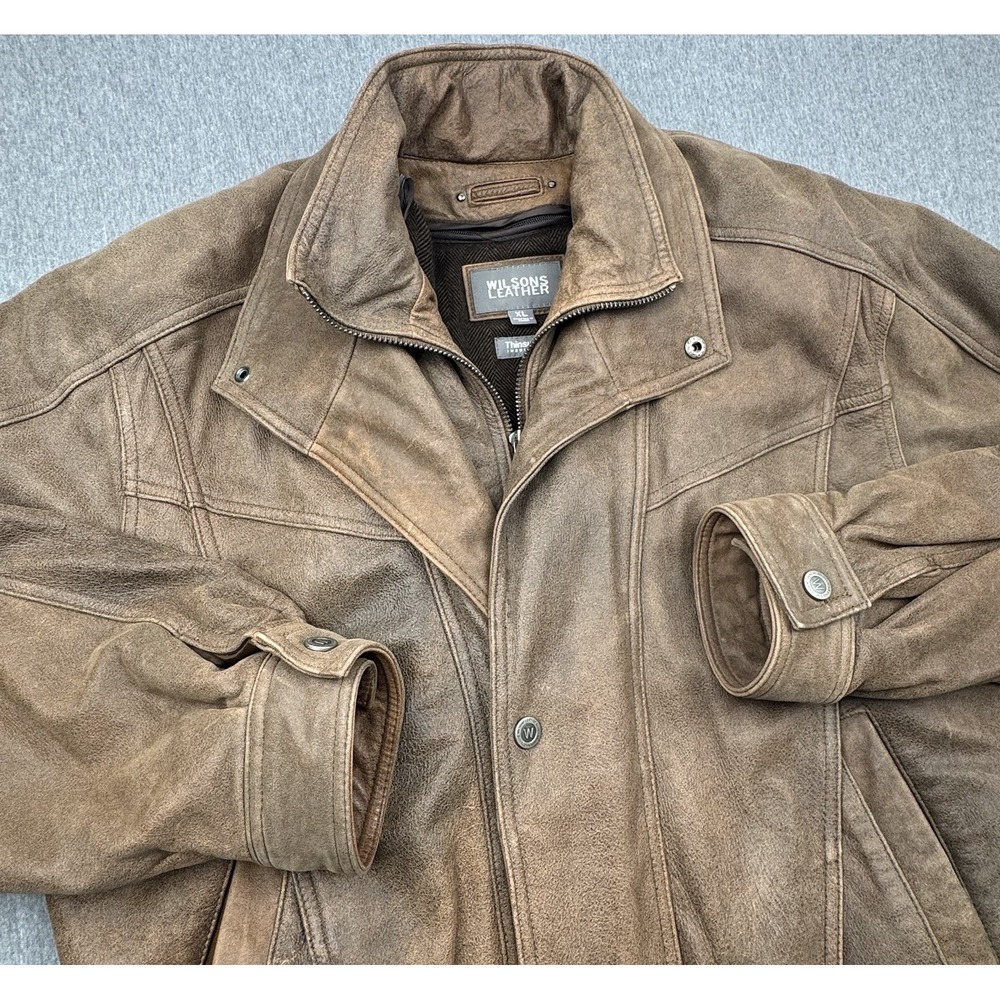 Wilsons Brown Leather Jacket Moto Mens XL Thinsulate Thermal Removable Liner